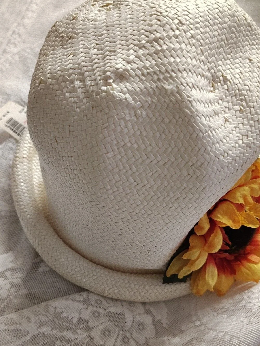 Cream Straw Sun Hat with Sunflower Accent - Women Accessories